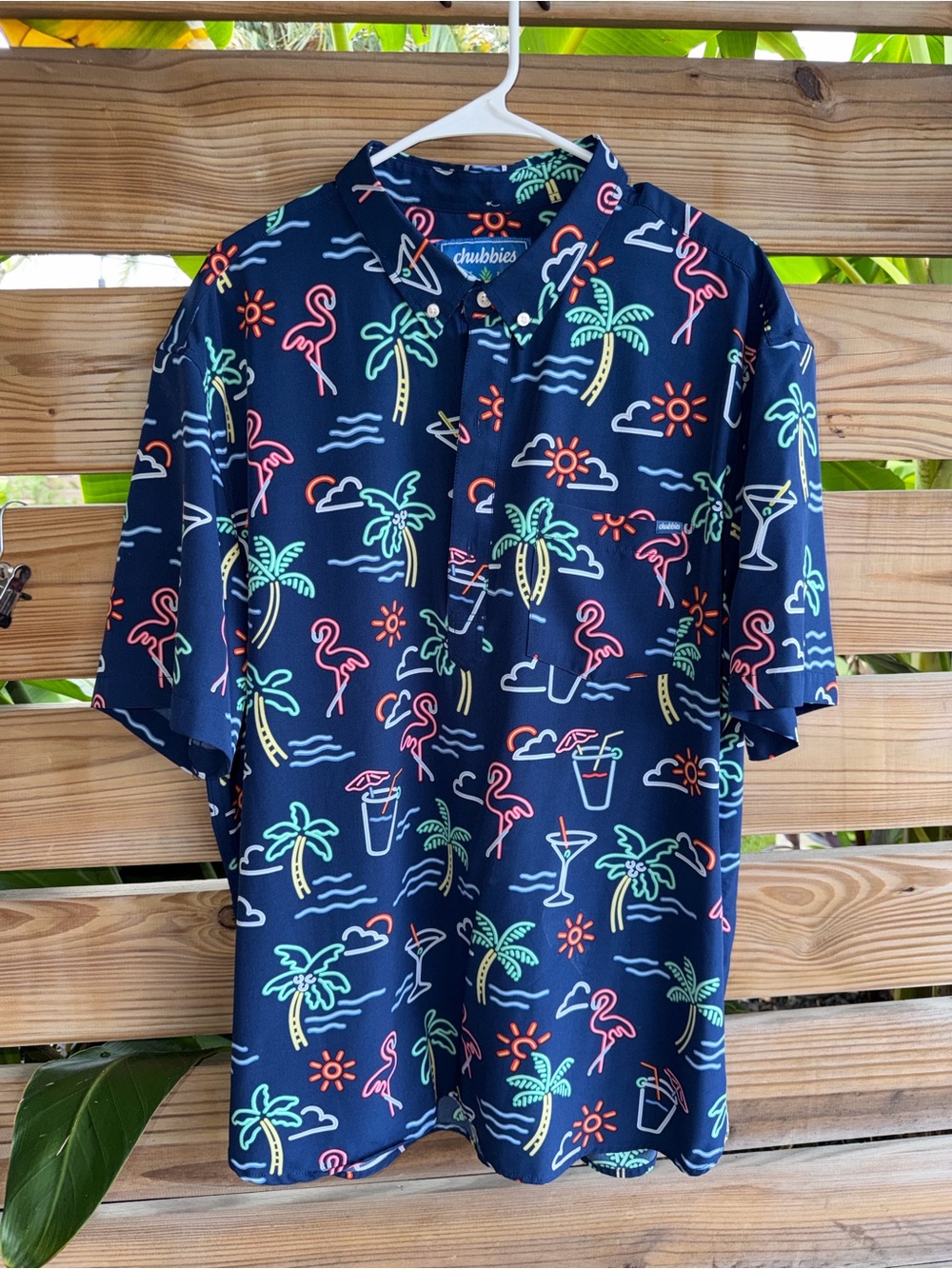 chubbies Navy Short-Sleeve Neon Tropical Print Camp Shirt
